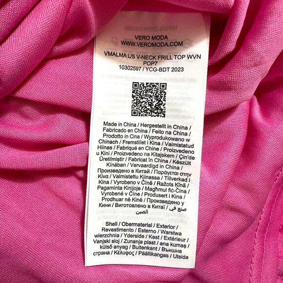 New Vero Moda Women's V Neck Ruffle Frill Top Hot Pink Size Small - Picture 9 of 11